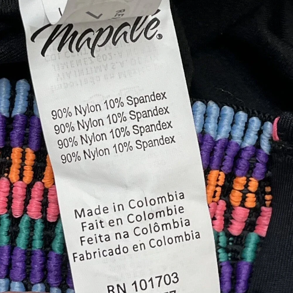 Mapale Swimsuit Monokini‎ Black Rainbow Striped Bands Cutout Size L Resort Beach